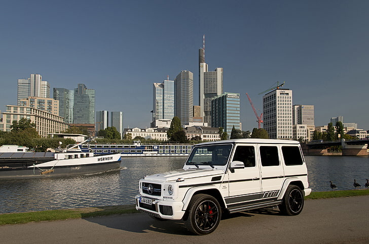 biały Mercedes-Benz G wagon, Mercedes-Benz, Mercedes, AMG, W463, 2015, G 63, Tapety HD