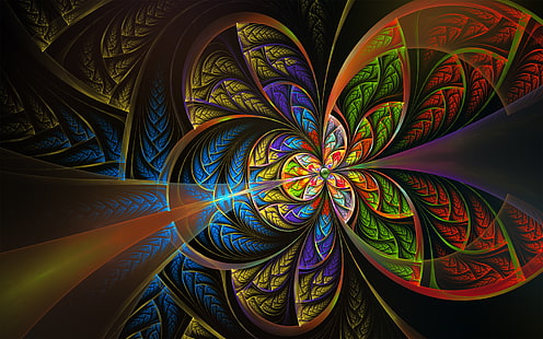 นามธรรมเศษส่วนวงกลมสีศิลปะดอกไม้หลากสี 3 มิติบทคัดย่อ 3 มิตินามธรรมสีสันเศษส่วน, วอลล์เปเปอร์ HD HD wallpaper