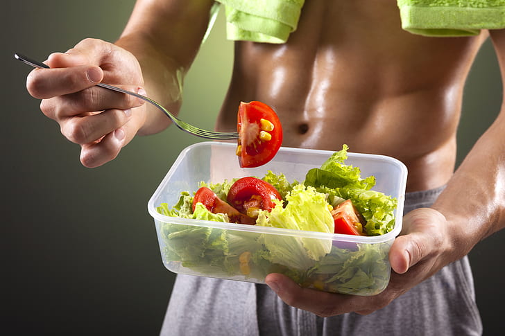 fork, vegetables, abs, perspiration, healthy food, HD wallpaper