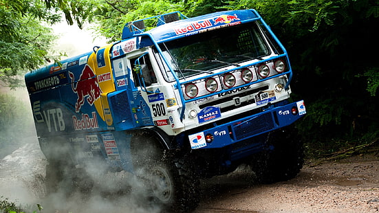 Camión azul y blanco, coche, rally, camión, carreras, vehículo, Fondo de pantalla HD HD wallpaper
