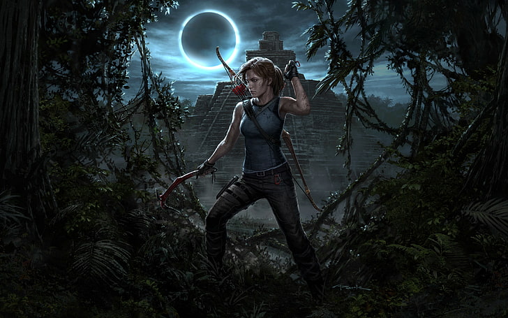 Shadow of the Tomb Raider Lara Croft, Moon, Tomb, Raider, Shadow, Lara, Croft, HD tapet