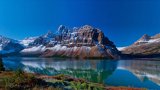 Обои Национальный парк Альберта, Канада, Фьорд, Альпы, Скалы, Горы, Озеро, Отражение, Пейзаж, Обои для рабочего стола, HD 3840 × 2160, HD обои HD wallpaper