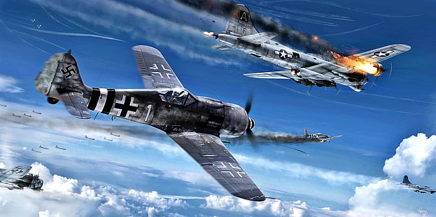 군용 항공기, Focke-Wulf Fw 190, 항공기, 보잉 B-17 비행 요새, 전투기, HD 배경 화면 HD wallpaper