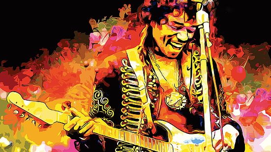 Mann hält Gitarre Illustration, Jimi Hendrix, Musiker, Gitarre, HD-Hintergrundbild HD wallpaper