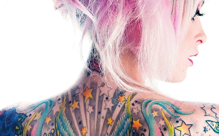 Tubuh, tato, pink, lukisan, tubuh, 3d dan abstrak, Wallpaper HD