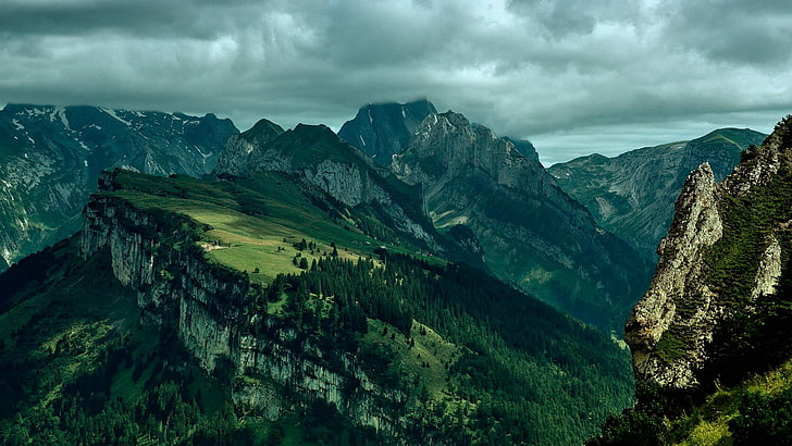 montanha verde, verde, montanhas, paisagem, floresta, natureza, HD papel de parede