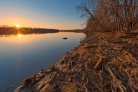 river surrounded by withered tree, potomac, potomac, Potomac, Sunset, HDR, river, withered, tree, waterscape, water, forest, foliage, branches, woods, wood, landscape, nature, natural, scene, scenic, scenery, background, backdrop, co, canal  park, poolesville  maryland, usa, united states, america, beauty, beautiful, pretty, epic, surreal, ethereal, dreamy, sky, outside, outdoor, outdoors, reflection, reflections, reflected, travel, tourism, wide angle, bright, glow, orange, blue, cyan, brown, colorful, color, colour, colors, colours, warm, warmth, sundown, golden hour, stock, resource, image, picture, ca, lake, scenics, HD wallpaper HD wallpaper