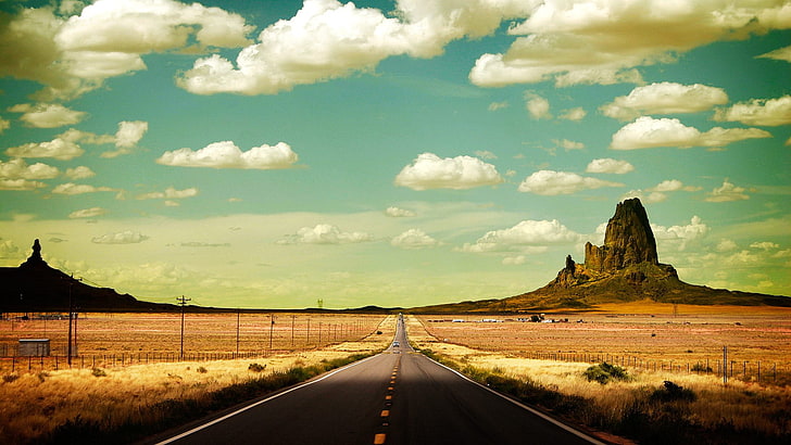 gray asphalt road, road, landscape, clouds, southwest, New Mexico, Nevada, HD wallpaper