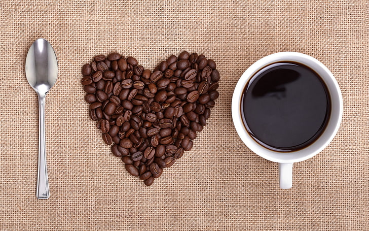 белая керамическая кружка, кофе, напиток, любовь, HD обои