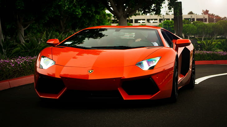 Lamborghini Aventador, LP700-4, orange, images de voitures, voiture de sport rouge Ferrari, Lamborghini aventador, lp700-4, orange, images de voiture, Fond d'écran HD