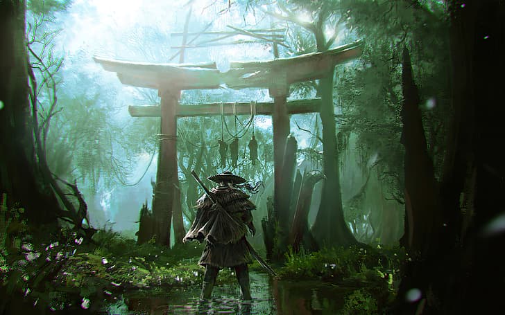 Ghost of Tsushima, video game, seni video game, samurai, Wallpaper HD