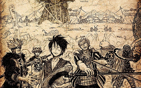 Roronoa Zoro, Monkey D. Luffy, anime, Trafalgar Law, One Piece, HD wallpaper HD wallpaper