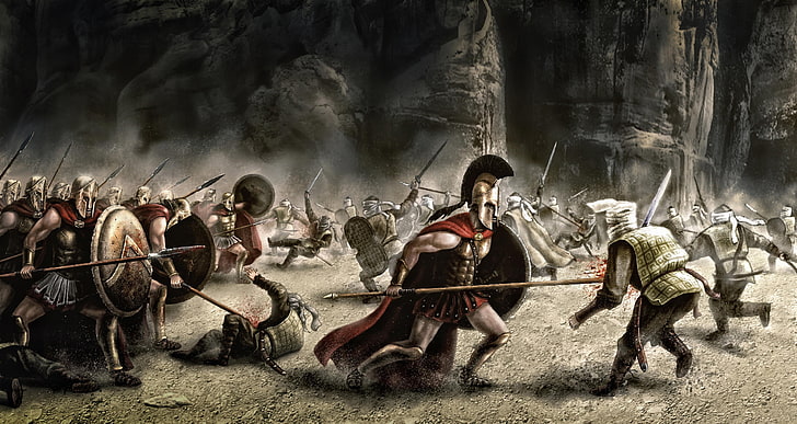 ilustracja starożytnych żołnierzy, broń, wojna, sztuka, bitwa, 300 spartan, Tapety HD