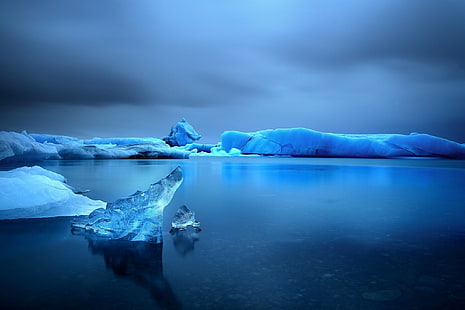carta da parati iceberg, ghiaccio, mare, cielo, acqua, neve, lago, inverno, crepuscolo, sera, Sfondo HD HD wallpaper