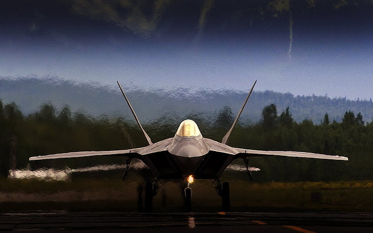 gray fighter plane, aircraft, F22-Raptor, military aircraft, HD wallpaper