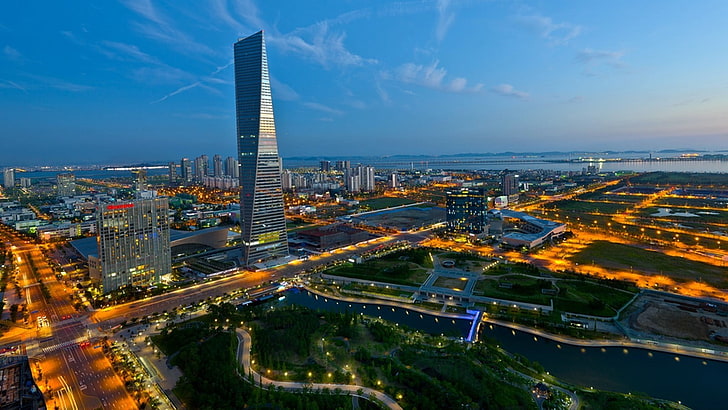 Vorhangglasgebäude während der Tagestapete, Stadtbild, Lichter, Seoul, Südkorea, HD-Hintergrundbild
