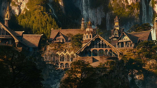 fiction, hobbit, maisons, paysages, films, rivendell, Fond d'écran HD HD wallpaper