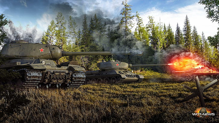 World of Tanks Tanks Firing IS ، T-34-85 Games Army ، الألعاب ، الجيش ، عالم الدبابات ، الدبابات ، الدبابات من الألعاب ، الرماية، خلفية HD