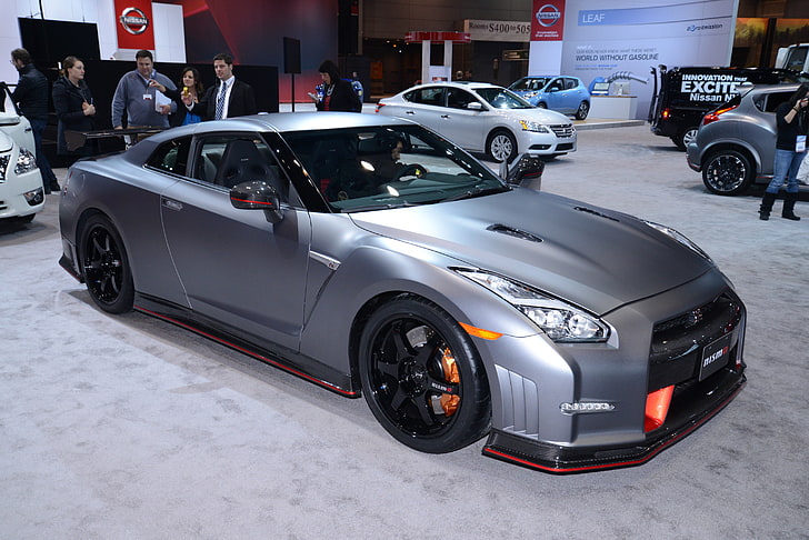 silver Nissan GT-R coupe, nissan, gt-r, gtr, nismo, chicago, dealership, 2014, HD wallpaper