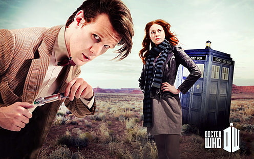 Doctor Who poster, Doctor Who, Matt Smith, Karen Gillan, Amy Pond, TARDIS, Eleventh Doctor, HD wallpaper HD wallpaper
