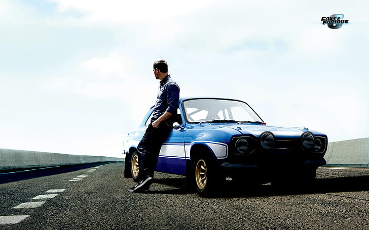 Пол Уокер в Fast & Furious 6, сине-белое купе, Пол, быстрый, яростный, Уокер, HD обои