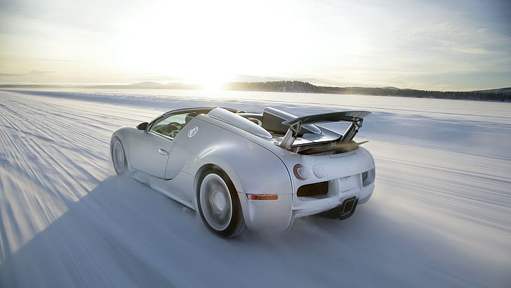 Bugatti Veyron Snow Winter Sunlight HD, samochody, światło słoneczne, śnieg, zima, bugatti, veyron, Tapety HD