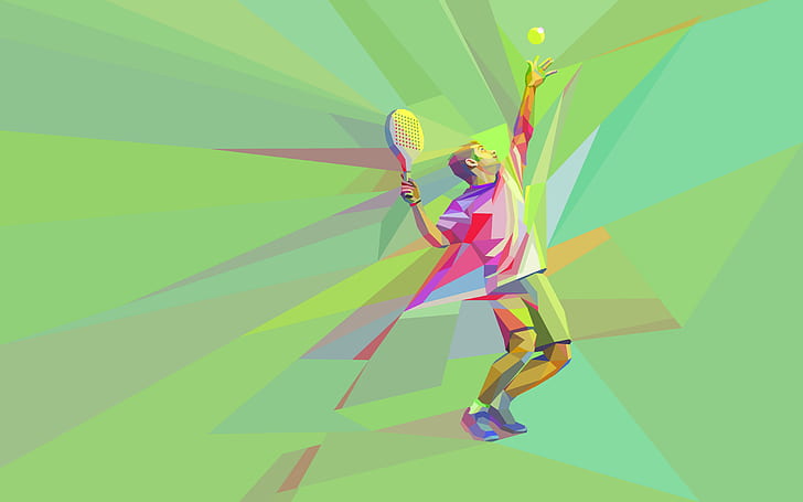 o jogo, a bola, raquete, tênis, tenista, baixo poli, HD papel de parede