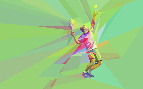 the game, the ball, racket, tennis, tennis player, low poly, HD wallpaper HD wallpaper