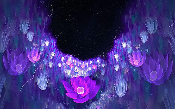 Flores brillantes, ilustración de flor decorativa púrpura, brillante, azul, flores, 3d y abstracto, Fondo de pantalla HD