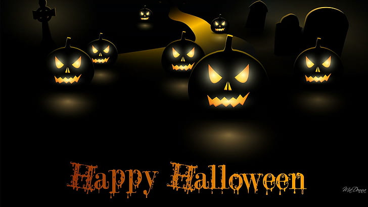 Smiling Halloween, smiles, black, eyes, halloween, pumpkins, jack--o--lanterns, dark, lights, gothic, goth, HD wallpaper