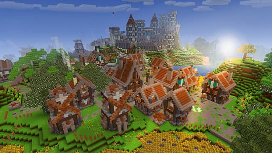 Minecraft, Videospielkunst, Videospiellandschaft, Pixelkunst, 3D-Grafik, HD-Hintergrundbild HD wallpaper