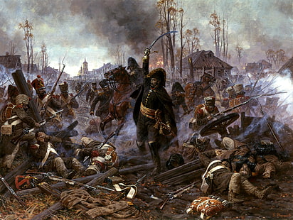 Mann hebt Schwert in der Mitte des Krieges Malerei, Öl, Bild, Leinwand, Vaterländischer Krieg, Aleksandr Yurievich Averyanov, 12. (24) Oktober 1812 