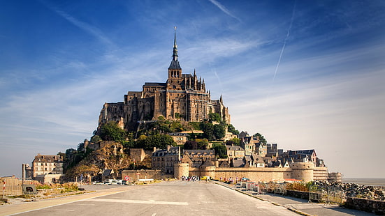 القلعة ، مونت سانت ميشيل ، مونت سانت ميشيل في باريس ، فرنسا ، نورماندي ، القلعة ، مونت سانت ميشيل ، السماء، خلفية HD HD wallpaper