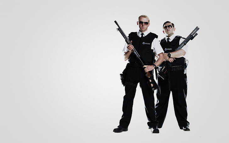 weapons, gun, police, Simon Pegg, Nick Frost, Fuzz, Hot Fuzz, HD wallpaper