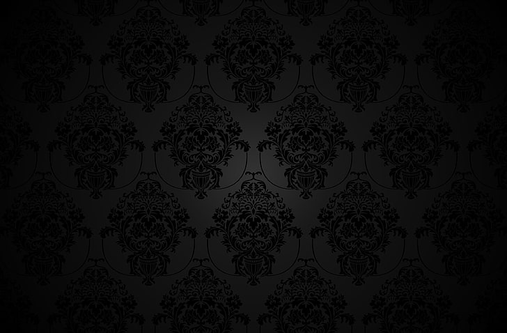 dekorasi bunga hitam, retro, pola, vektor, gelap, hitam, ornamen, vintage, tekstur, latar belakang, gradien, Wallpaper HD