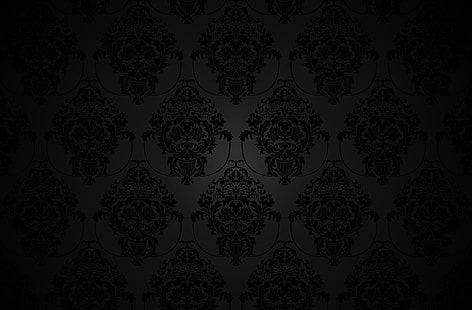 black floral decor, retro, pattern, vector, dark, black, ornament, vintage, texture, background, gradient, HD wallpaper HD wallpaper
