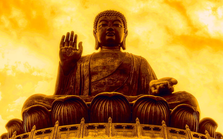 Tian Tan Buddha, statua dorata del Buddha, Dio, Signore Buddha, Buddha, Signore, Sfondo HD