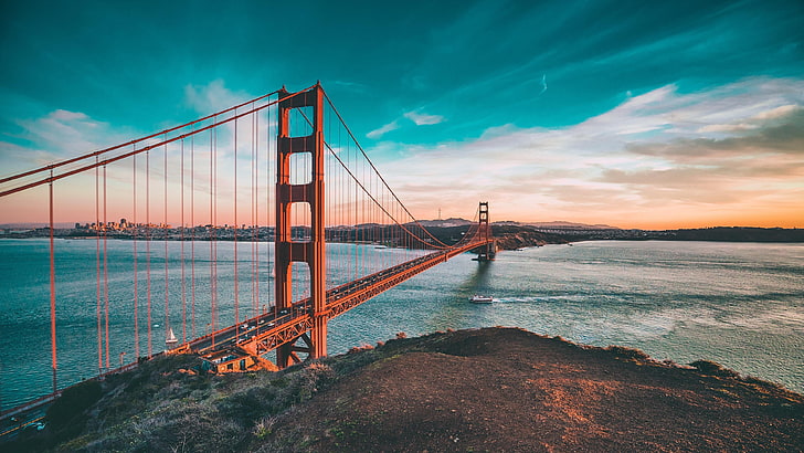 niebo, horyzont, most Golden Gate, most, Chmura, San Francisco, ranek, woda, California, spokój, Stany Zjednoczone, zachód słońca, świt, wieczór, zatoka San Francisco, zatoka, Tapety HD