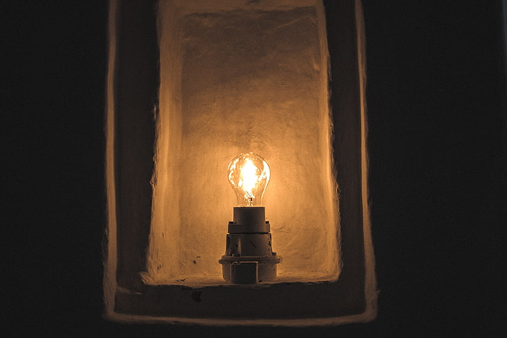 gray incandescent lamp, lamp, lighter, lighting, wall, HD wallpaper