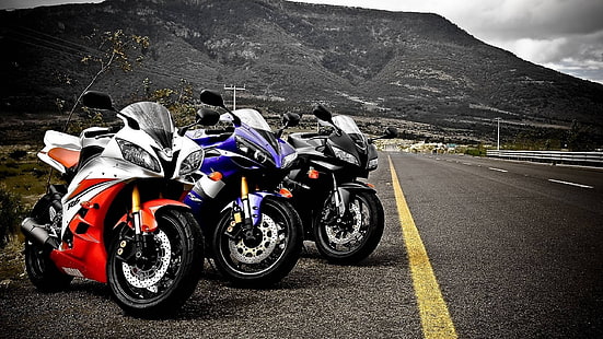 moto esportiva vermelha e branca, Yamaha YZF, R1, r6, motocicleta, estrada, HD papel de parede HD wallpaper