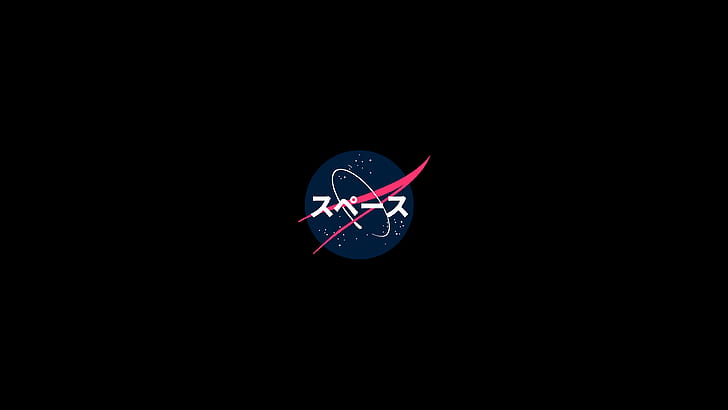 NASA, arte japonés, logotipo, minimalismo, oscuro, Fondo de pantalla HD