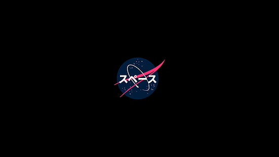 НАСА, японское искусство, логотип, минимализм, темно, HD обои HD wallpaper