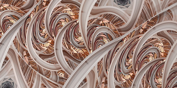 alfombra floral marrón y blanca, fractal, apófisis, proporción áurea, secuencia de Fibonacci, arte digital, 3D, oro, ondas, Fondo de pantalla HD HD wallpaper