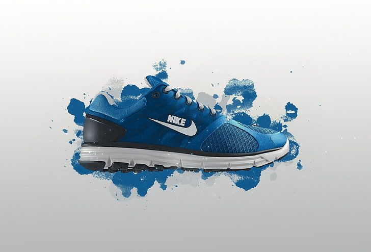 baskets Nike bleu et blanc, style, sport, peinture, chaussures, logo, marque, chaussure de course, 1920x1302, chaussure, Fond d'écran HD