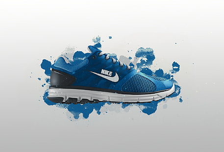 sneaker Nike blu e bianco spaiato, stile, sport, vernice, scarpe, logo, marchio, nike, scarpa da corsa, 1920x1302, scarpa, Sfondo HD HD wallpaper