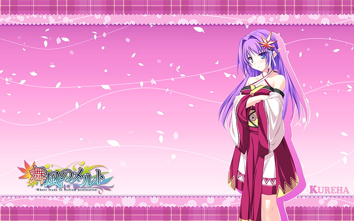 purple-haired woman anime, mikagami mamizu, lunaris filia, kureha, maikaze no melt, girl, dress, sweet, HD wallpaper