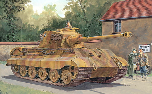 коричневая иллюстрация боевого танка, германия, танк, немцы, вермахт, королевский тигр, HD обои HD wallpaper