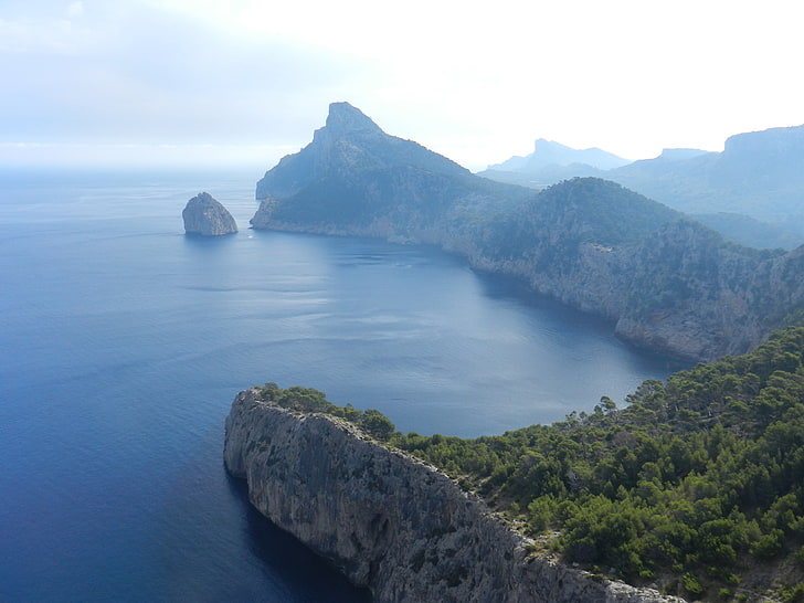 landscape, coast, Formentera, Mallorca, cliff, sea, HD wallpaper