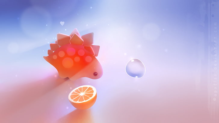 Ilustración de limón naranja, naranja, dinosaurio, burbuja, corazón, apofiss, Fondo de pantalla HD