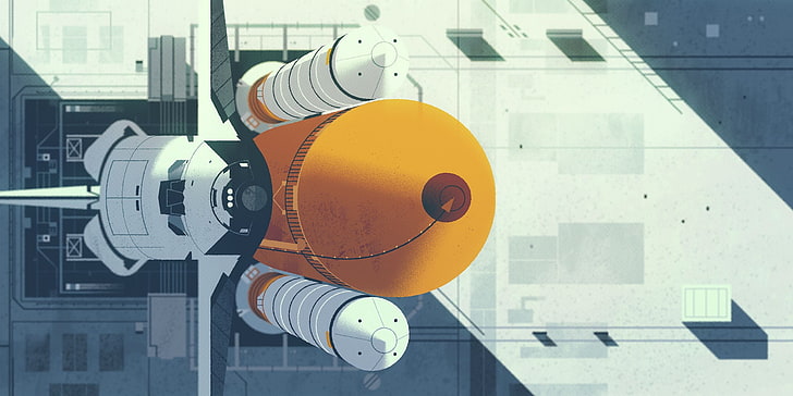 주황색과 흰색 우주 왕복선 illustrationb, 우주 왕복선, 발견, 삽화, 피사계 심도, HD 배경 화면